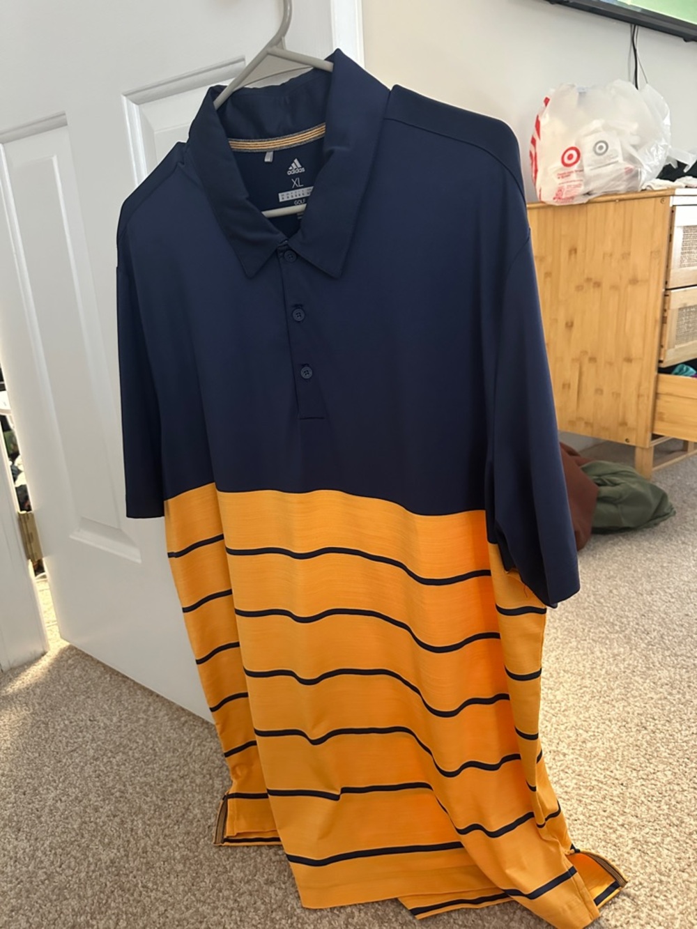 adidas Men’s Navy and Gold Striped Polo